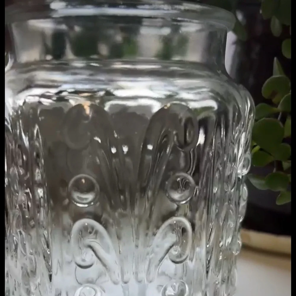 Large Vintage L.E. Smith Atterbury Scroll Design/ Federal Glass Canister W Lid
